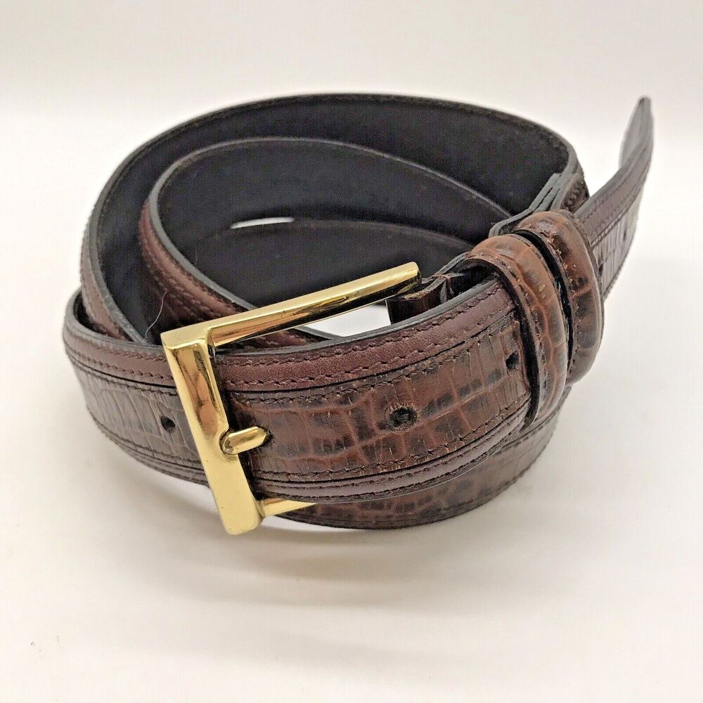 Scandia Woods Men’s Belt size 2XL Brown Genuine Leather Croc Gold Buckle